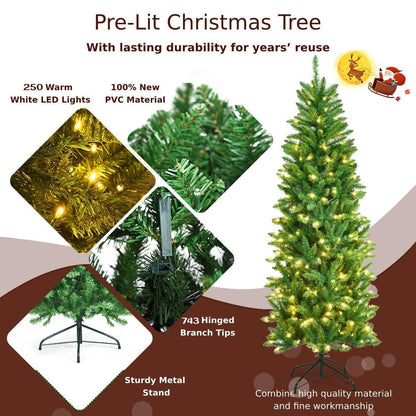 GiantexUK 5FT/6FT Pre Lit Premium Christmas Tree, Green Xmas Tree with 150/250 LED Lights