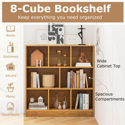 Wooden Cube Bookcase, 3 Tier Open Storage Shelving Unit with 8 Compartments, 100 x 24 x 104cm