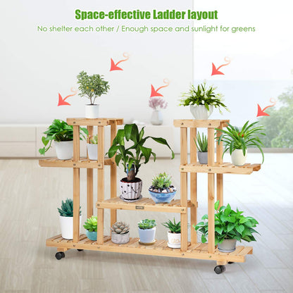 4-Tier Plant Stand, Rolling Flower Shelving Unit with Detachable & Lockable Wheels