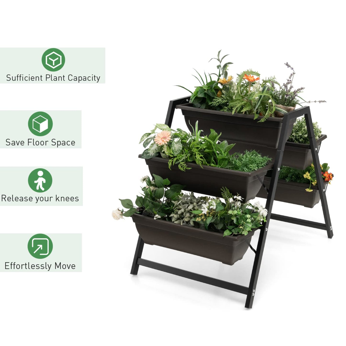 GiantexUK Raised Garden Bed, 3 Tier Vertical Ladder Planter with 5 Removable Trays and Drain Holes