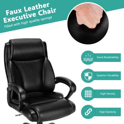 400LBS PU Leather Office Chair, Height Adjustable Big & Tall Executive Chair, Black