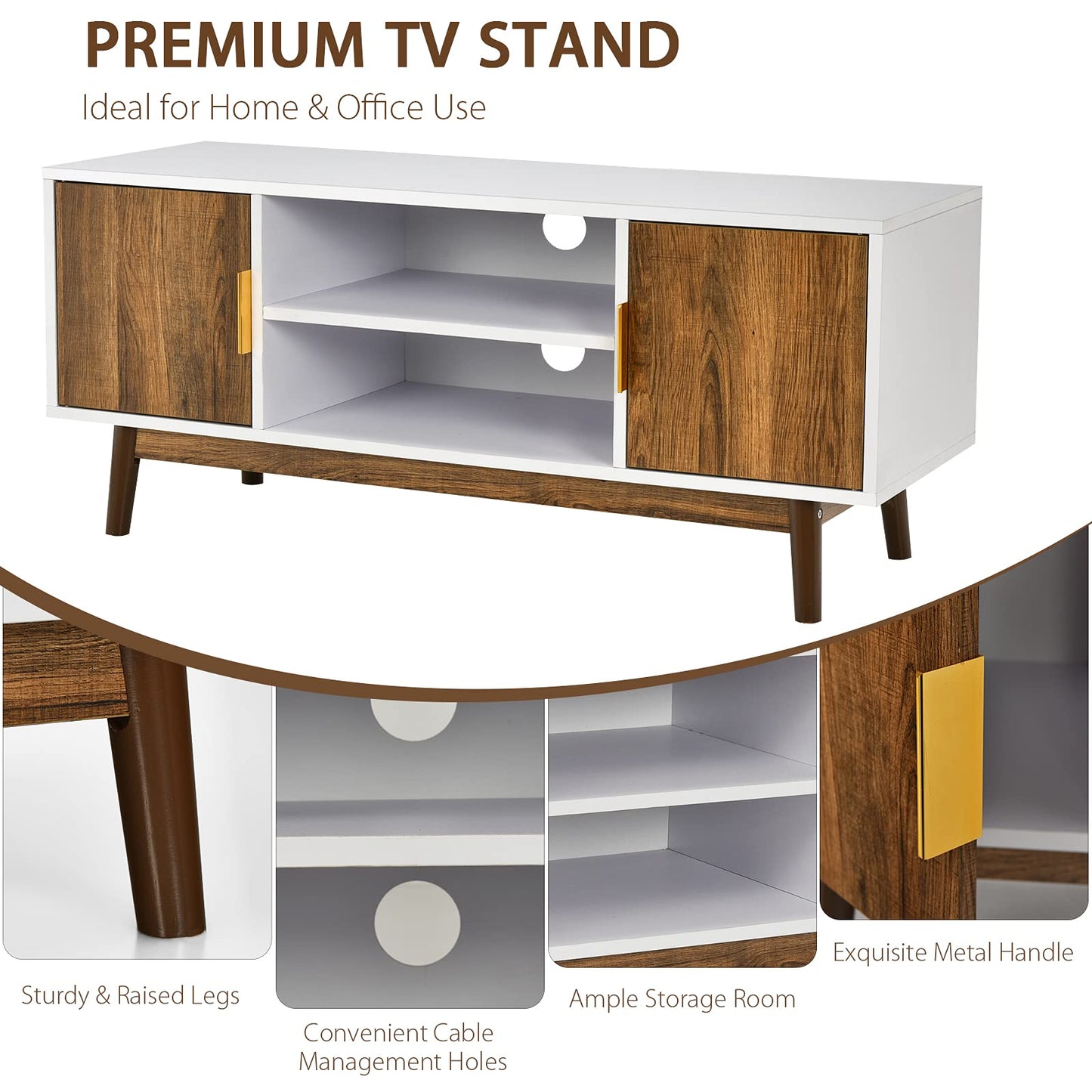 TV Stand for TVs up to 50", Wooden TV Cabinet Media Entertainment Center with 2 Doors