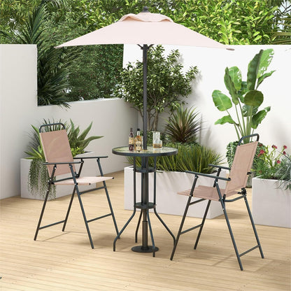 GiantexUK 4 Piece Folding Patio Bistro Set, Patio Conservatory Set with Tempered Glass Tabletop & Umbrella Hole (4PCS, With Parasol)