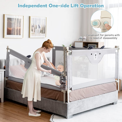 Bed Rail, Vertical Lifting Baby Beds Guard with Double Safety Lock & Adjustable Height (175cm, Grey)