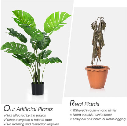 GiantexUK 1/2PCS Artificial Monstera Plants, Fake Decorative Trees with Cement Pot and 10 PEVA Leaves