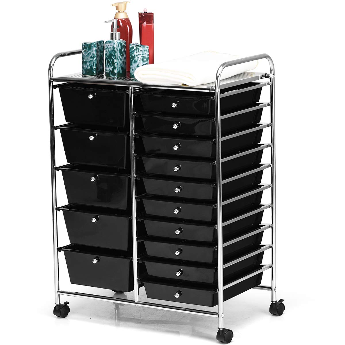 GiantexUK 15 Drawers Rolling Trolley, Utility Storage Organizer Cart with Wheels