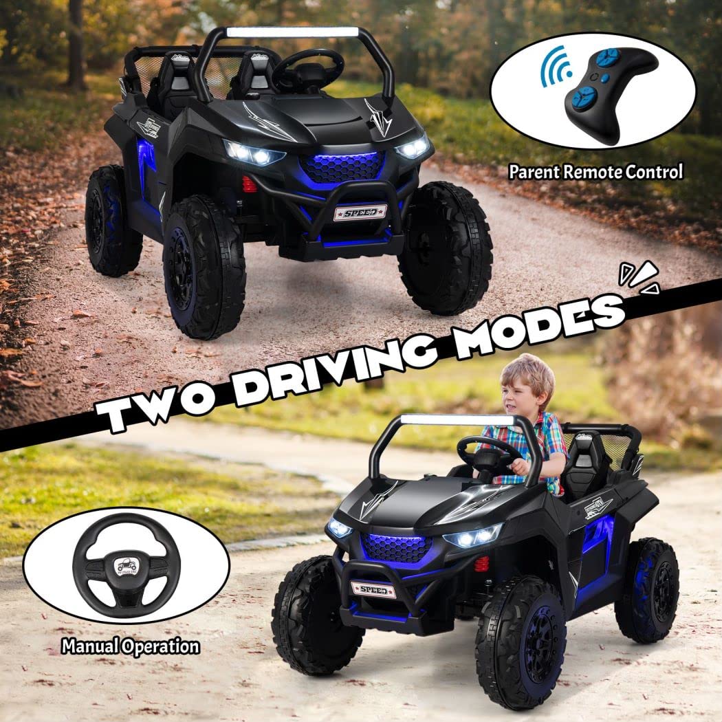 12V Kids Electric Ride On UTV, 2-Seater Battery Powered Off-road Truck with Remote Control, Bluetooth, LED Light, Music, MP3/USB/FM