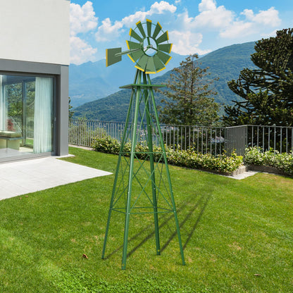 GiantexUK Garden Metal Windmill, 8FT Ornamental Wind Mill, Garden Decoration Weather Vane for Farm, Backyard and Patio (Green, Less X-braces)