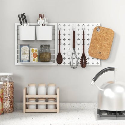 GiantexUK Pegboard Combination Kit, Metal Pegboard Wall Organiser with Shelf, 2 Containers, 4 Hooks & 5 Magnets