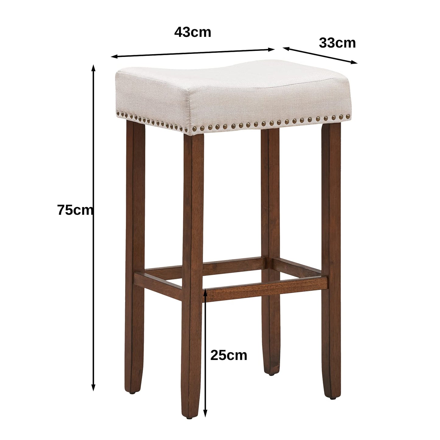 GiantexUK Bar Stool, 2 Pieces Wooden Frame Backless Bar Chairs with Footrest, 43 x 33 x 75cm