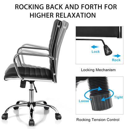 Executive Office Chair, Ergonomic High Back PU Leather Swivel Computer Desk Chair with Chrome Arms