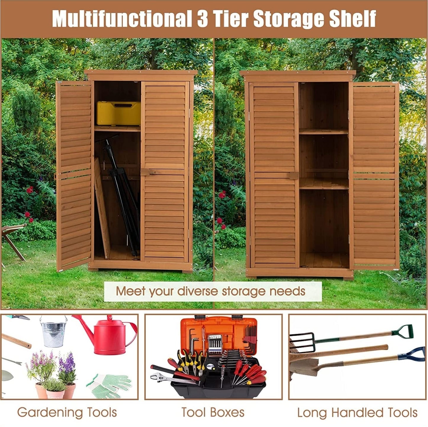 GiantexUK Wooden Garden Shed, Outdoor Tool Storage Cabinet with 3 Removable Shelves