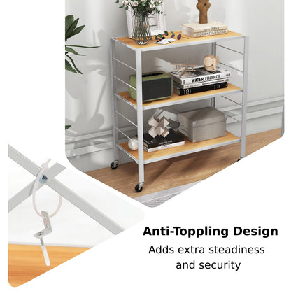 GiantexUK 3-Tier Storage Cart, Foldable Metal Frame Shelving Unit with Wheels, Adjustable Shelves & Anti-Tipping Device