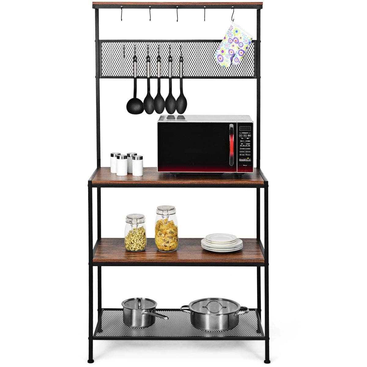 GiantexUK 4-Tier Kitchen Baker's Rack, Utility Storage Shelf with 11 Hooks