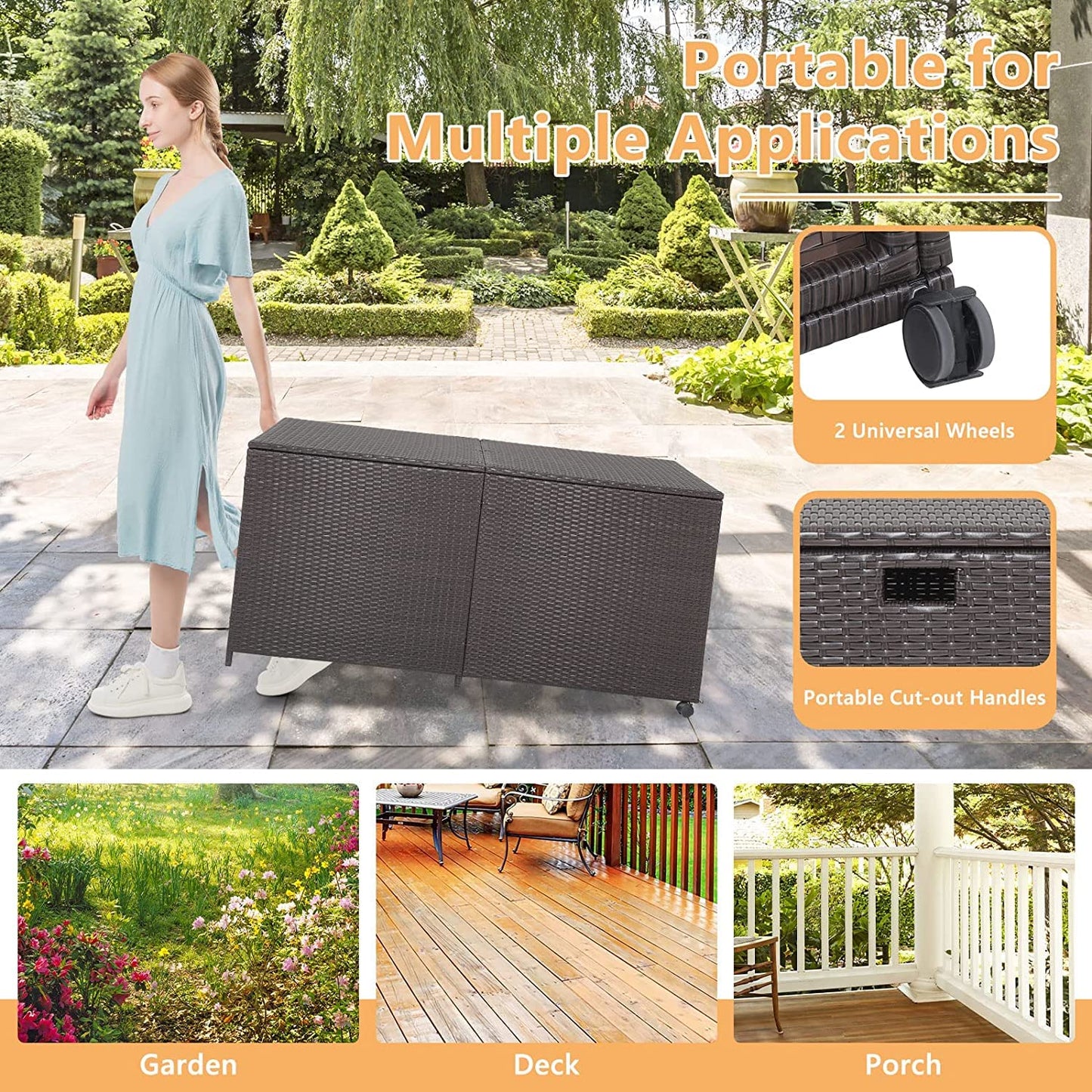 GiantexUK 270/660L Garden Storage Box, Weatherproof Rattan Deck Box with Zippered Liner and Solid Pneumatic Rod