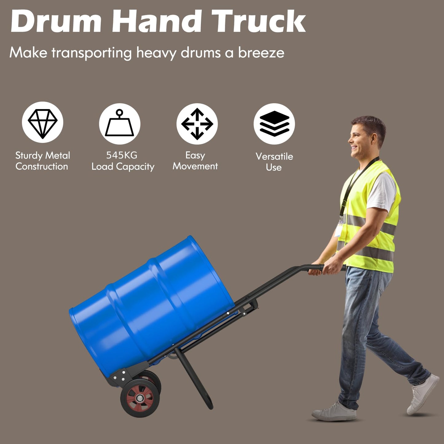 GiantexUK Oil Drum Hand Truck, Drum Transport Trolley with EVA Handles