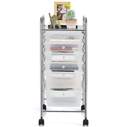 GiantexUK 6 Drawers Storage Trolley, Multipurpose Utility Rolling Cart on Wheels, Plastic Shelving Organizer Unit (6 Drawers, Transparent)