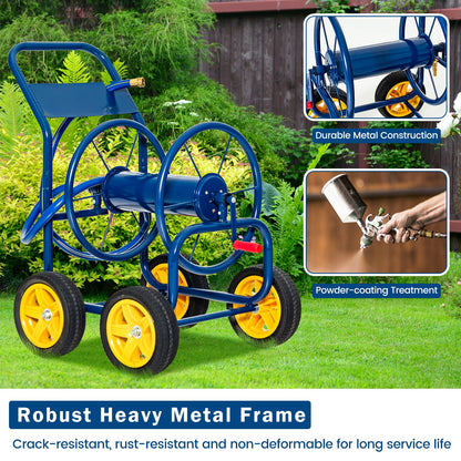 GiantexUK Garden Hose Trolley, Metal Hose Pipe Reel Cart with Wheels & Crank Handle