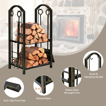 GiantexUK Metal Firewood Rack, Heavy Duty Fireplace Log Holder