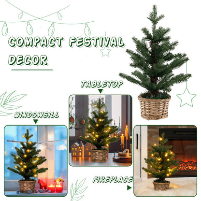 1.5 Mini Pre-lit Christmas Tree, Tabletop Small Artificial Xmas Tree with LED Lights and Stable Base