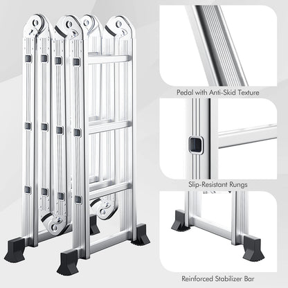 GiantexUK 3.7M/12FT Telescopic Ladder, 7 in 1 Aluminium Folding Extendable Ladder