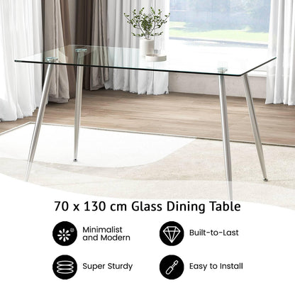 GiantexUK Glass Dining Table, 4-6 Seater Kitchen Table with Metal Legs & Adjustable Foot Pads(Transparent + Silver)