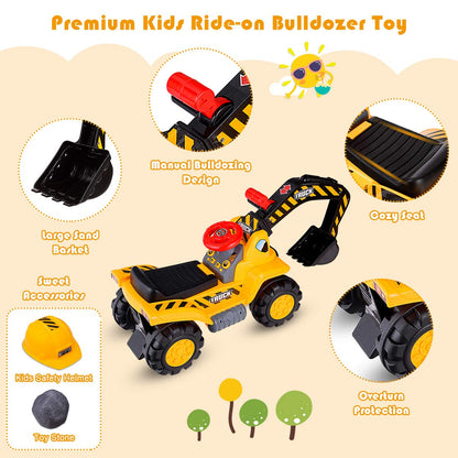 Kids Ride on Digger, Toddler Construction Toy Car with Safety Helmet, Manual Shovel, Pretend Play Ride On Excavator for 3 Years Old +