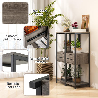 3 Tier Tall Metal Plant Stand, Corner Plant Holder with Anti-tipping Devices (with Middle Drawer)