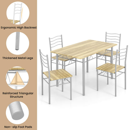 GiantexUK 5PCS Dining Table and Chairs Set, Metal Frame Kitchen Table Set with High Back & Anti-slip Foot Pads