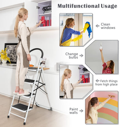 GiantexUK Folding 4 Step Ladder, Steel Stepladder with Anti-Slip Pedal & Reinforced Crossbar (4 Step, 90x46x136cm)