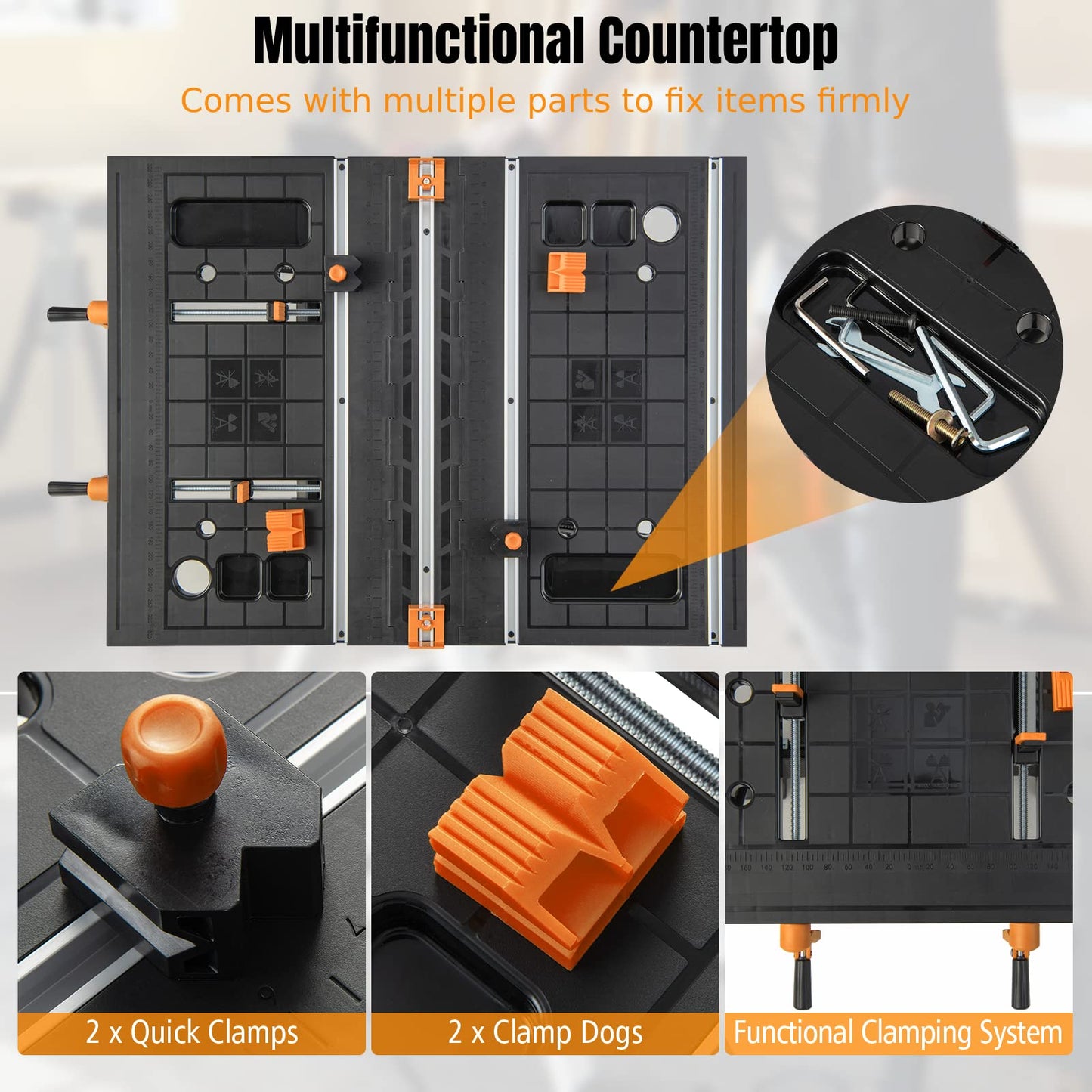 GiantexUK Folding Workbench, Height Adjustable Flip-Top Work Bench Tool Stand with Functional Clamping System