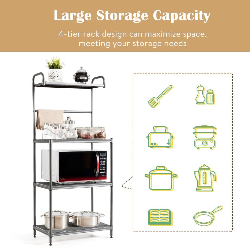 GiantexUK 4-Tier Baker’s Rack, Metal Microwave Oven Stand with Mesh Wire Shelves & Adjustable Leveling Feet