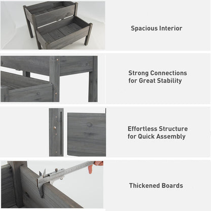 GiantexUK 2-Tier Raised Garden Bed, Wood Elevated Planter Box with Drainage Holes