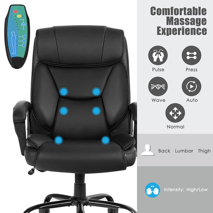 500LBS Big & Tall Massage Office Chair, Height Adjustable PU Leather Executive Computer Desk Chair with Rocking Backrest and Arms