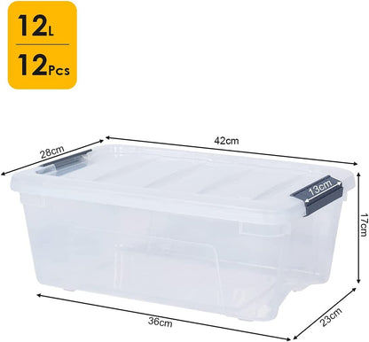 GiantexUK 12 Packs Storage Boxes, 12L Stackable Transparent Latching Container with Lid