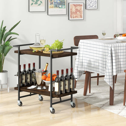 GiantexUK 2-Tier Industrial Serving Trolley, Metal Frame Home Bar Cart with 4 Universal Wheels