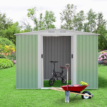 GiantexUK 8x6FT Metal Garden Shed, Slope Roof Utility Shed Building for Backyard Garage (8x6FT, Light Green)