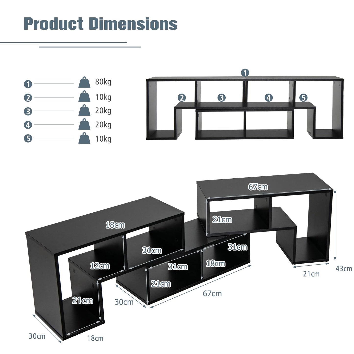 TV Stand for TVs up to 65 Inches, Free Combination Adjustable TV Cabinet Media Entertainment Center Storage Shelf