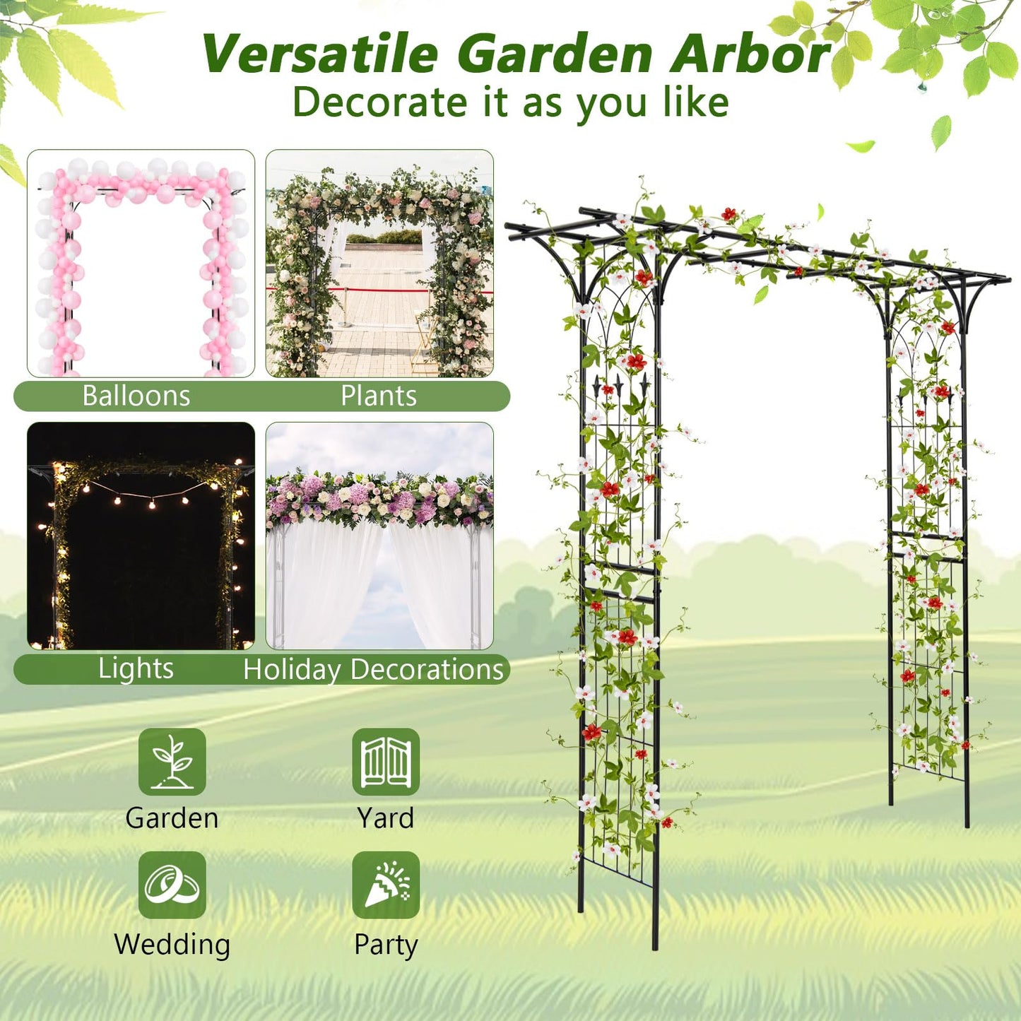 GiantexUK Metal Garden Arch, Heavy Duty Trellis Pergola Arbour