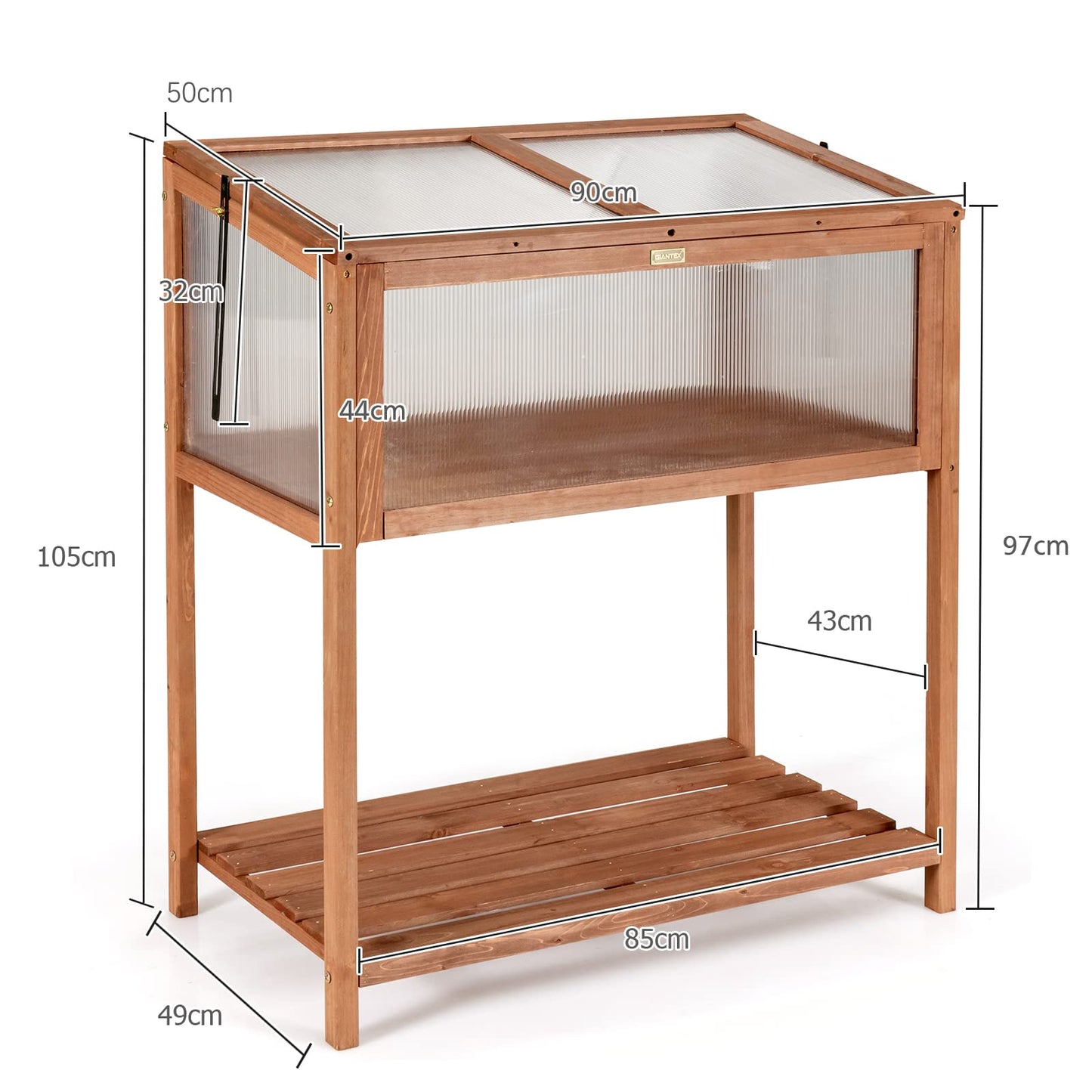 GiantexUK Wooden Cold Frame Greenhouse, Transparent Flower Plant Growhouse with Adjustable Cover and Storage Shelf