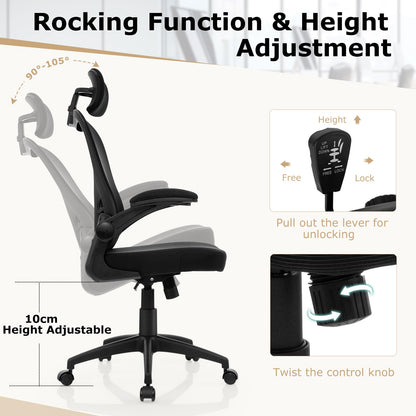 Mesh Office Chair, Ergonomic High Back Swivel Computer Desk Chair with Adjustable Headrest, Black