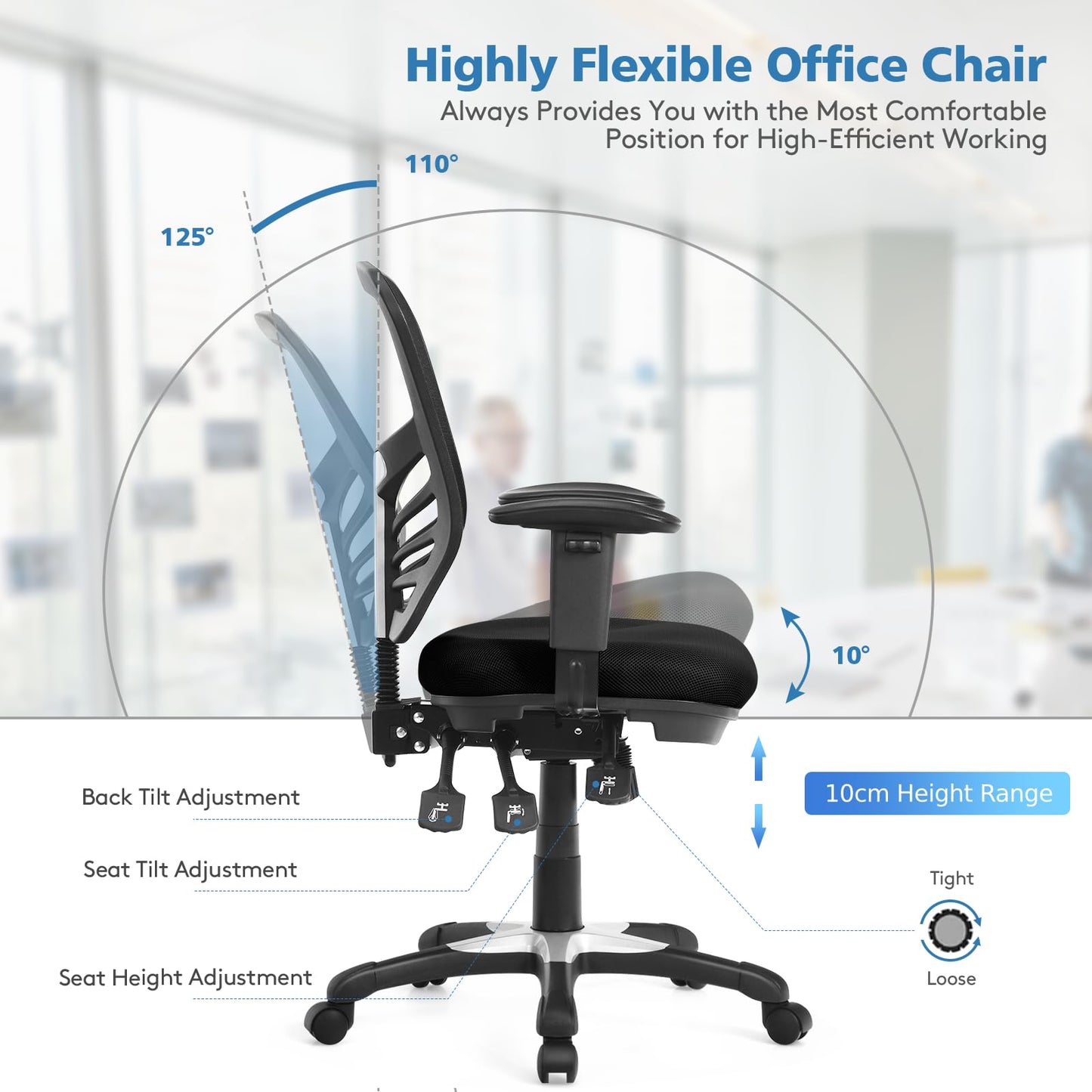 Mesh Office Chair, Height Adjustable Swivel Computer Desk Chair, Ergonomic Mid-Back