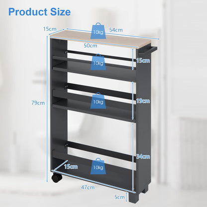 GiantexUK Kitchen Storage Trolley, 4 Tier Slim Utility Rolling Cart with Wheels & Handle