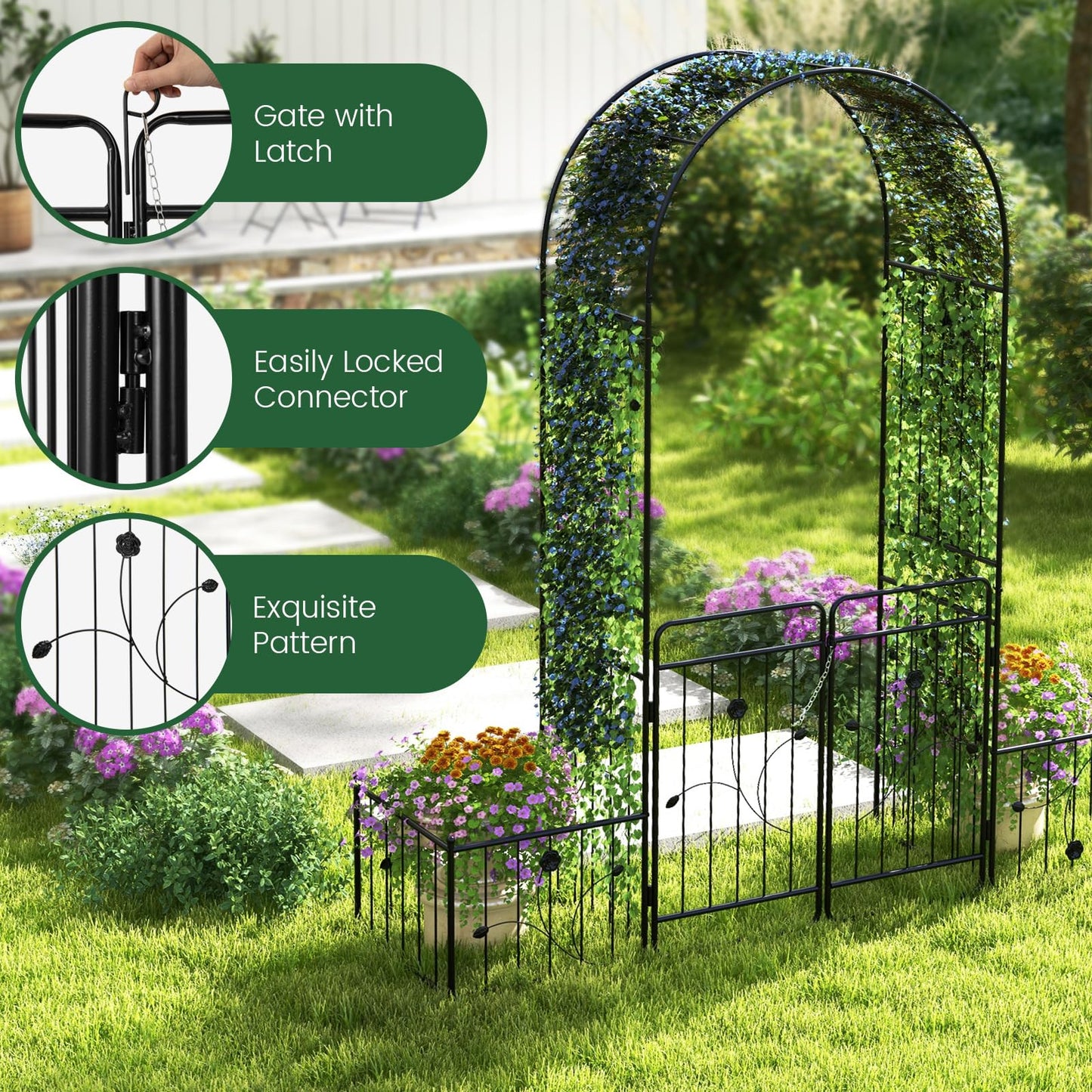 GiantexUK Garden Arch with Gate & Planter Boxes