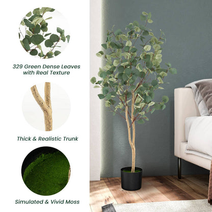 GiantexUK Artificial Eucalyptus Tree, 140cm/165cm Faux Eucalyptus Plant with Silver Dollar Leaves and Cement Pot