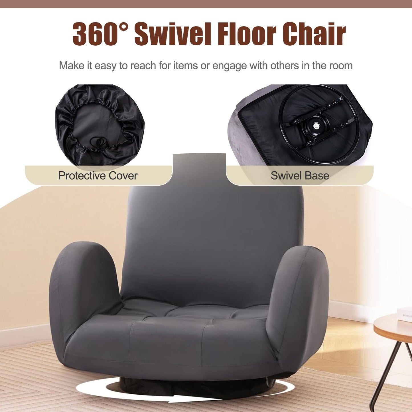 Folding Floor Chair, Lazy Sofa Bed Chair Seat with Adjustable Backrest & Armrests