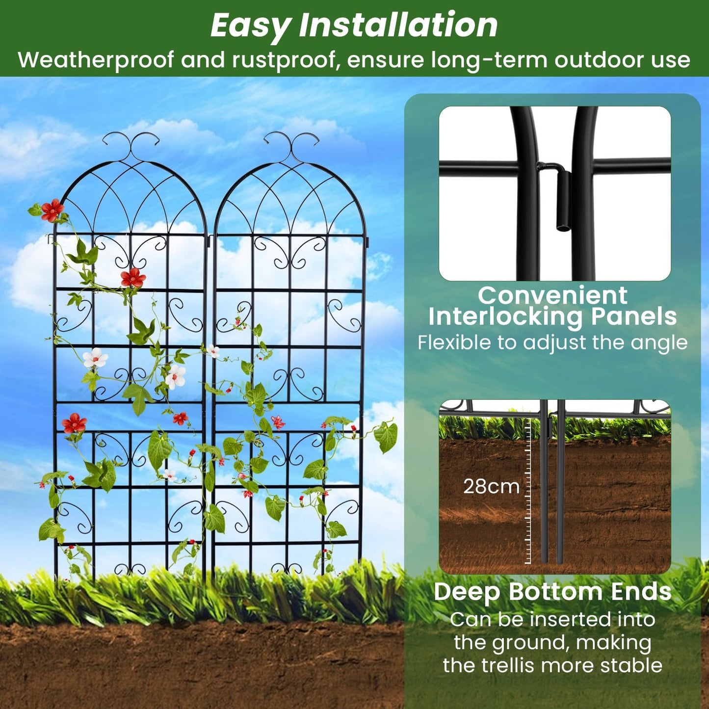 GiantexUK 180/220x50cm Garden Trellis, 6ft/7.2ft Tall Galvanized Metal Fence Climbing Plants Support Frame