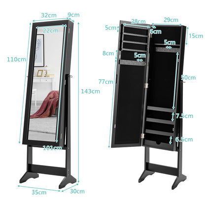 2-in-1 Jewellery Cabinet, 3-Angle Adjustable Freestanding Jewellery Armoire with Full-Length Mirror