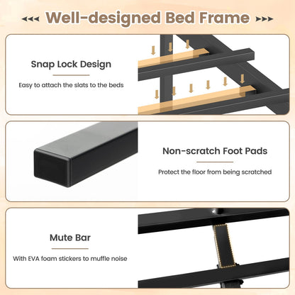 4FT6/5FT Platform Bed Frame, Double/King Metal Mattress Foundation with Slatted Headboard & Footboard