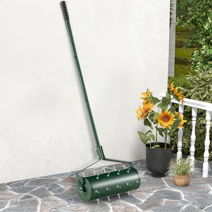 GiantexUK Outdoor Lawn Aerator, Heavy Duty 43/53cm Manual Grass Roller with Sand Filled Drum & 130cm Detachable Handle